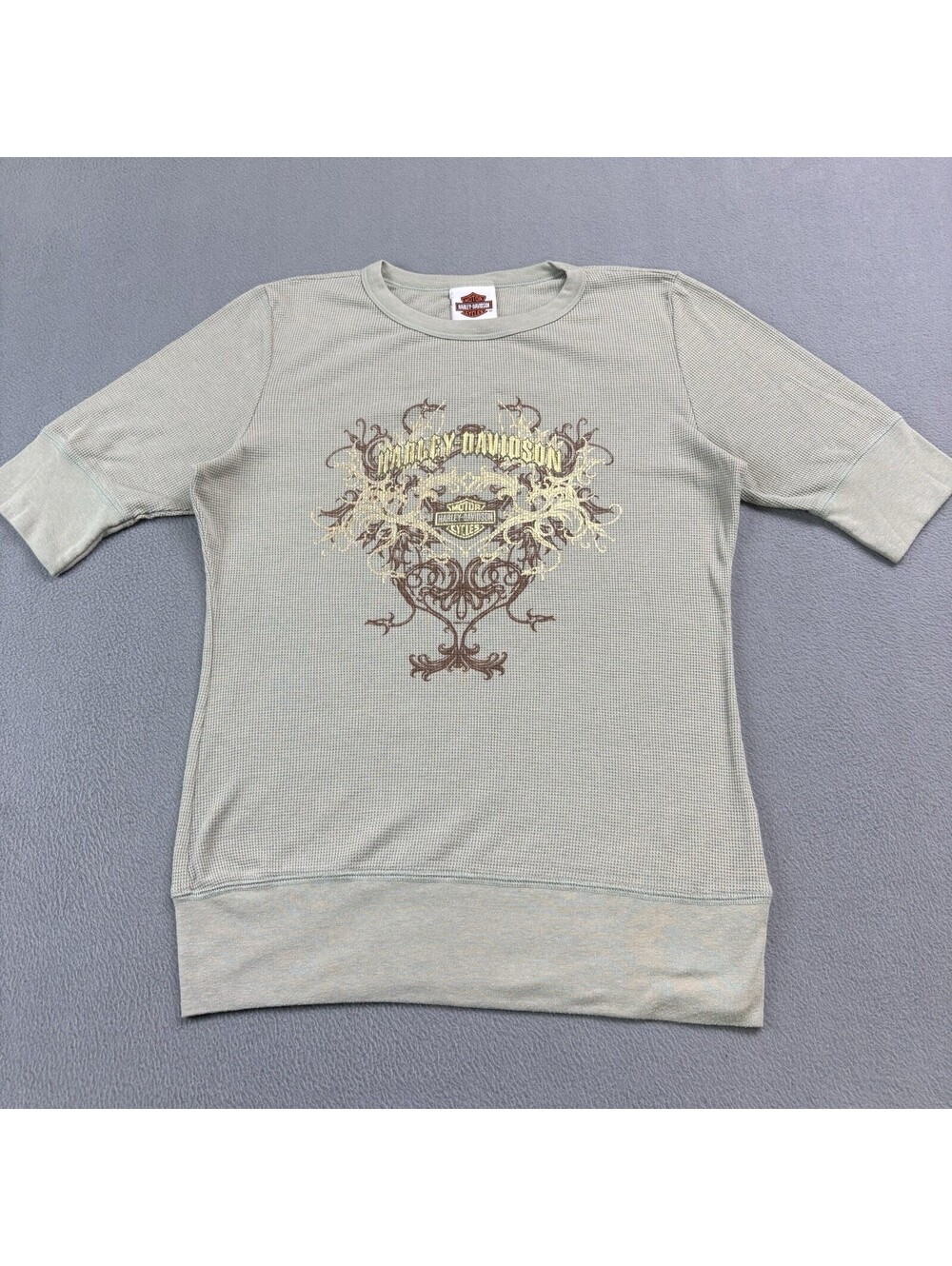 Vintage Y2K Tribal Harley Davidson Waffle Knit Thermal T Shirt Women’s Medium